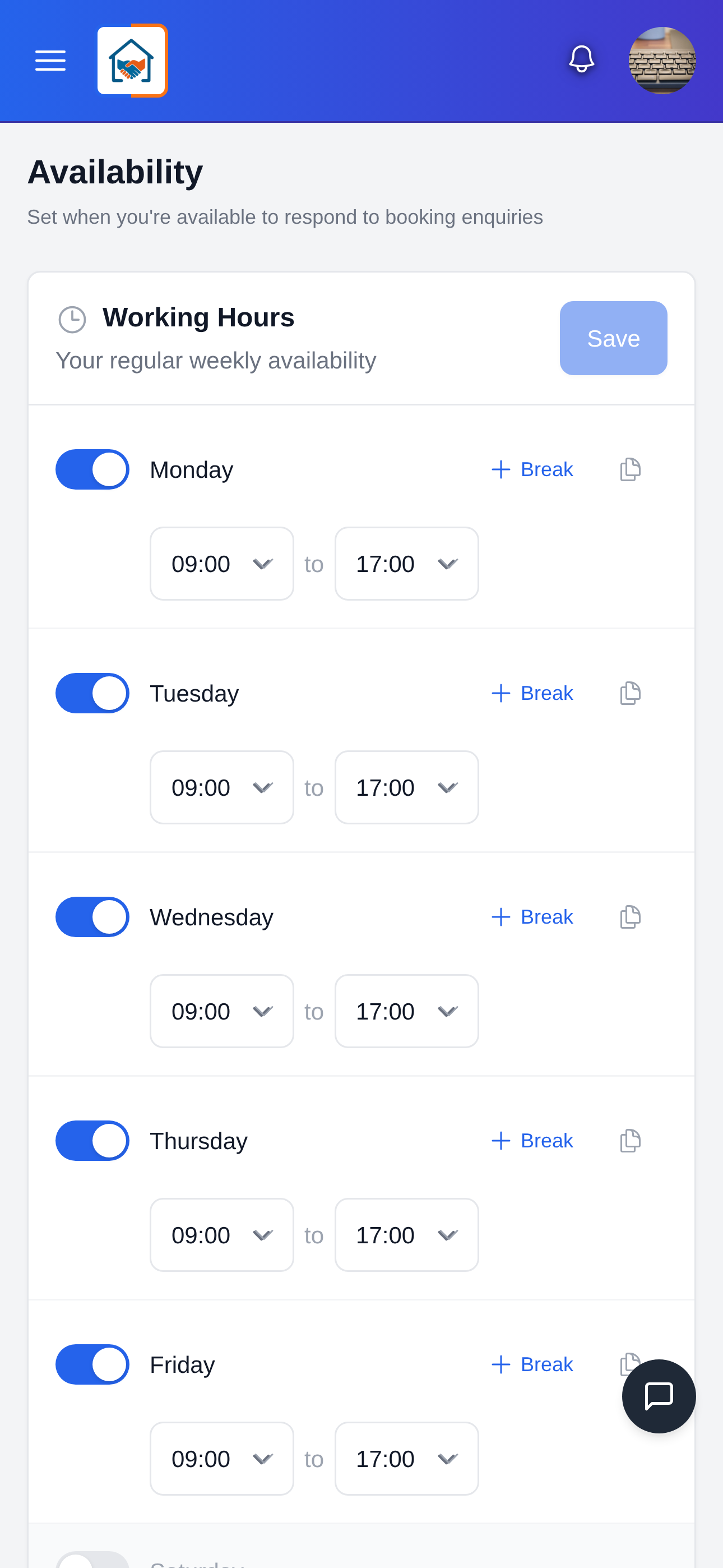 Set your availability so households know when to expect a reply