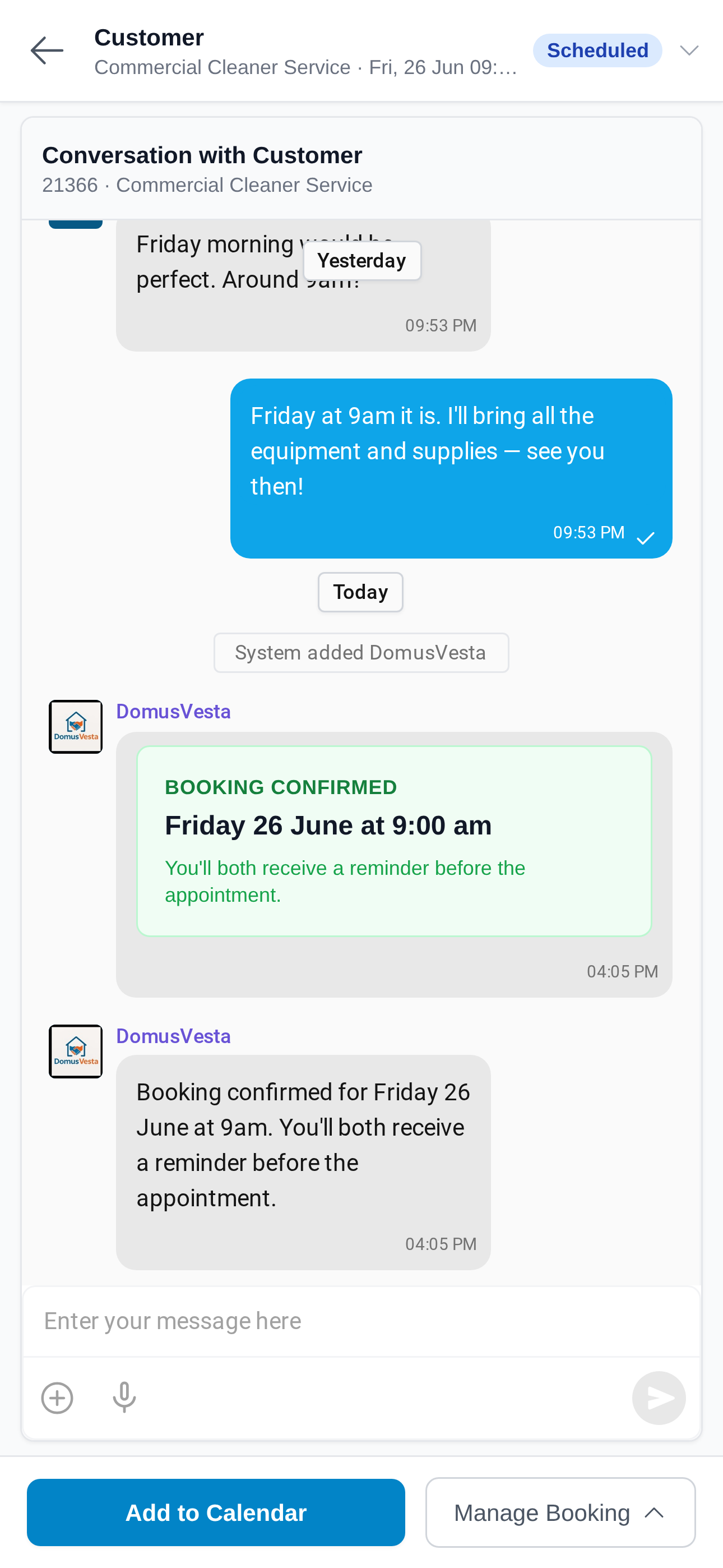 Agree a time and the booking is confirmed
