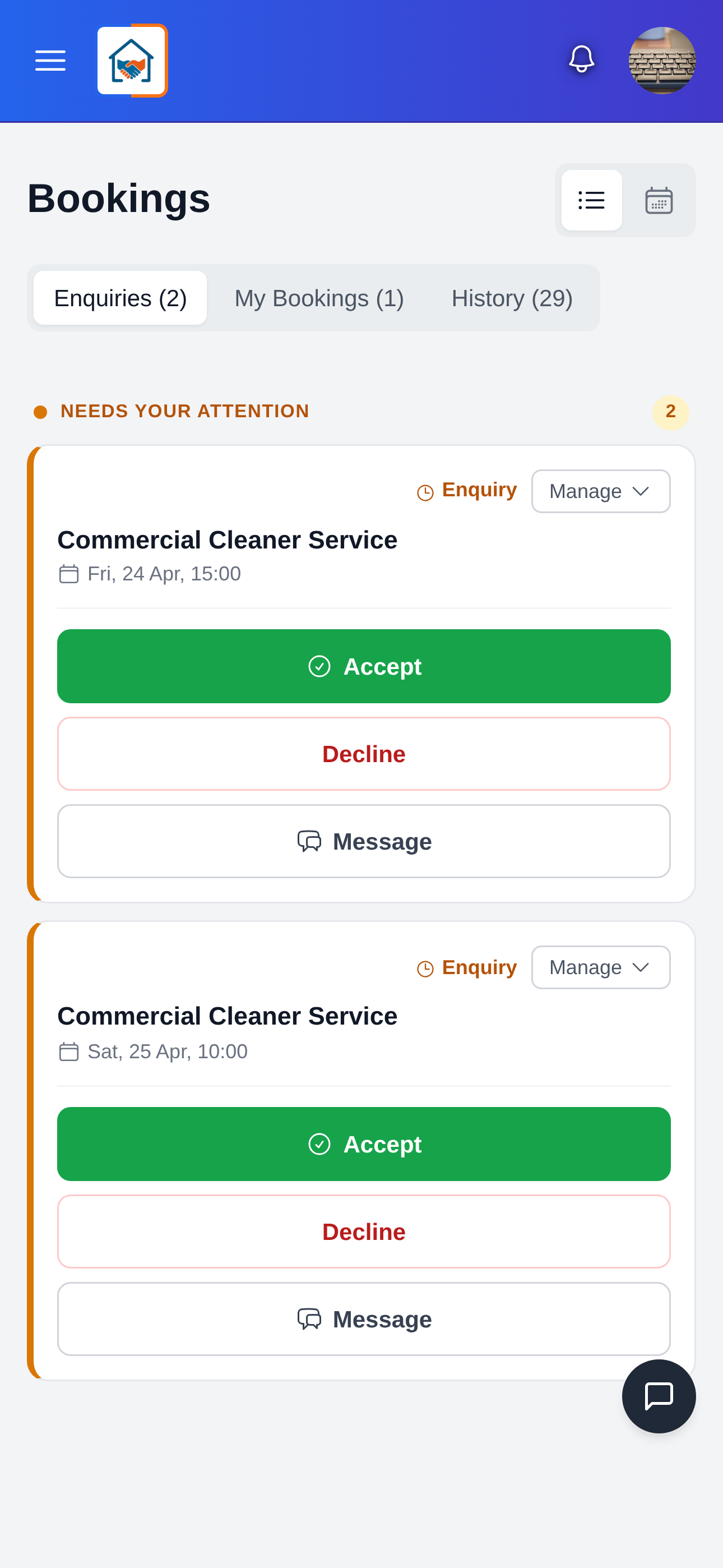 Receive & accept booking requests